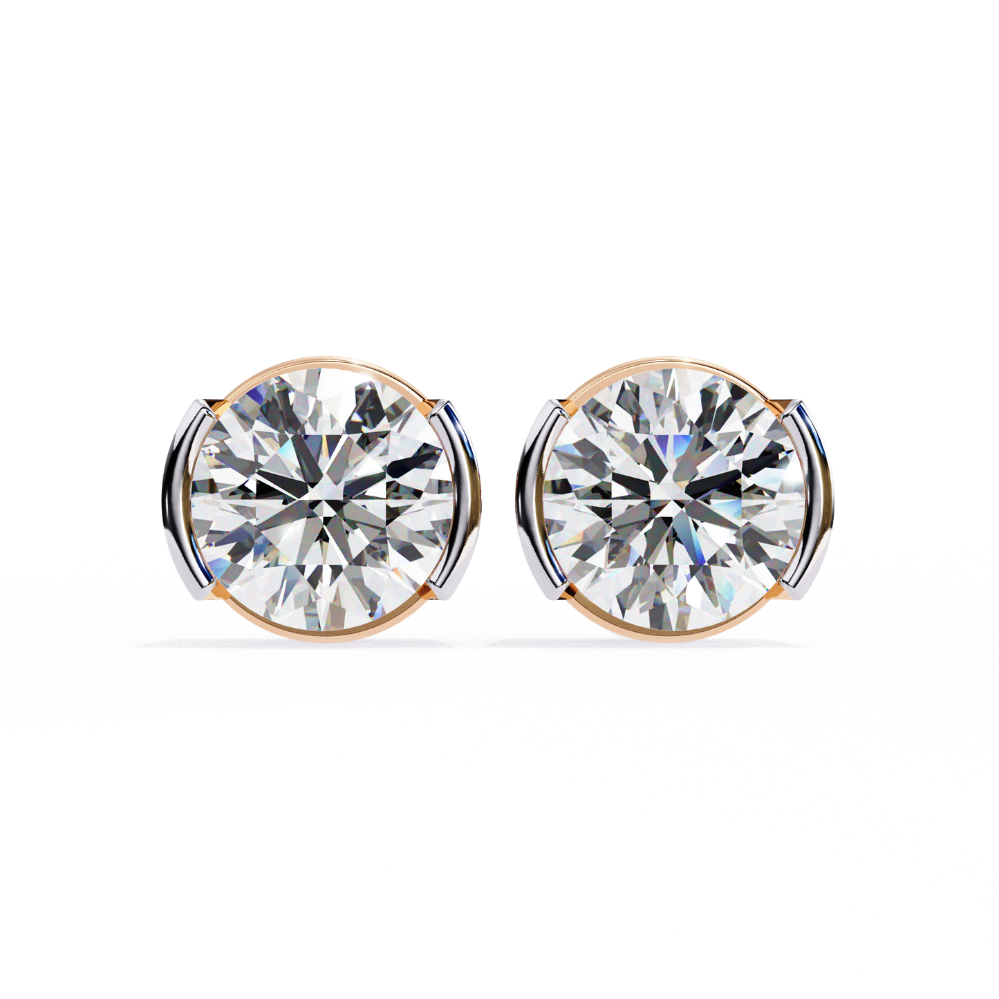 2.57 CTW Round Lab-Grown Diamond Semi-Bezel Stud Earrings in 14K Gold