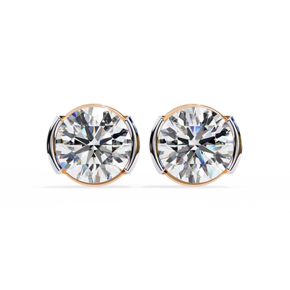 2.57 CTW Round Lab-Grown Diamond Semi-Bezel Stud Earrings in 14K Gold