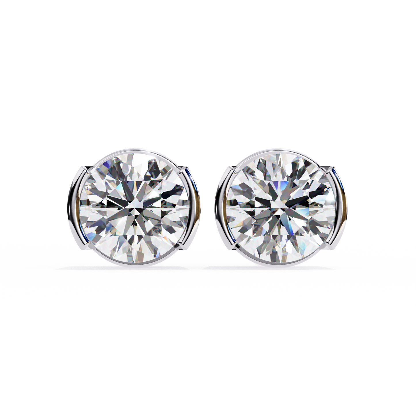 2.57 CTW Round Lab-Grown Diamond Semi-Bezel Stud Earrings in 14K Gold