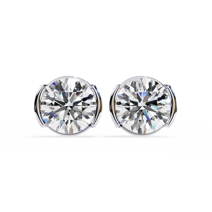 2.57 CTW Round Lab-Grown Diamond Semi-Bezel Stud Earrings in 14K Gold
