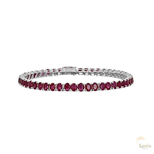 Elegant Oval Ruby Tennis Bracelet | Lab Grown | 14K Gold & Platinum
