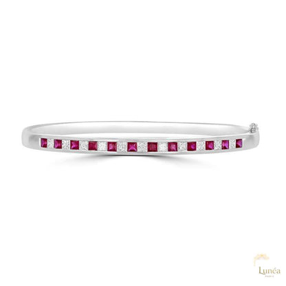 Ruby & Diamond Channel Bangle | Lab Grown | 14K Gold & Platinum