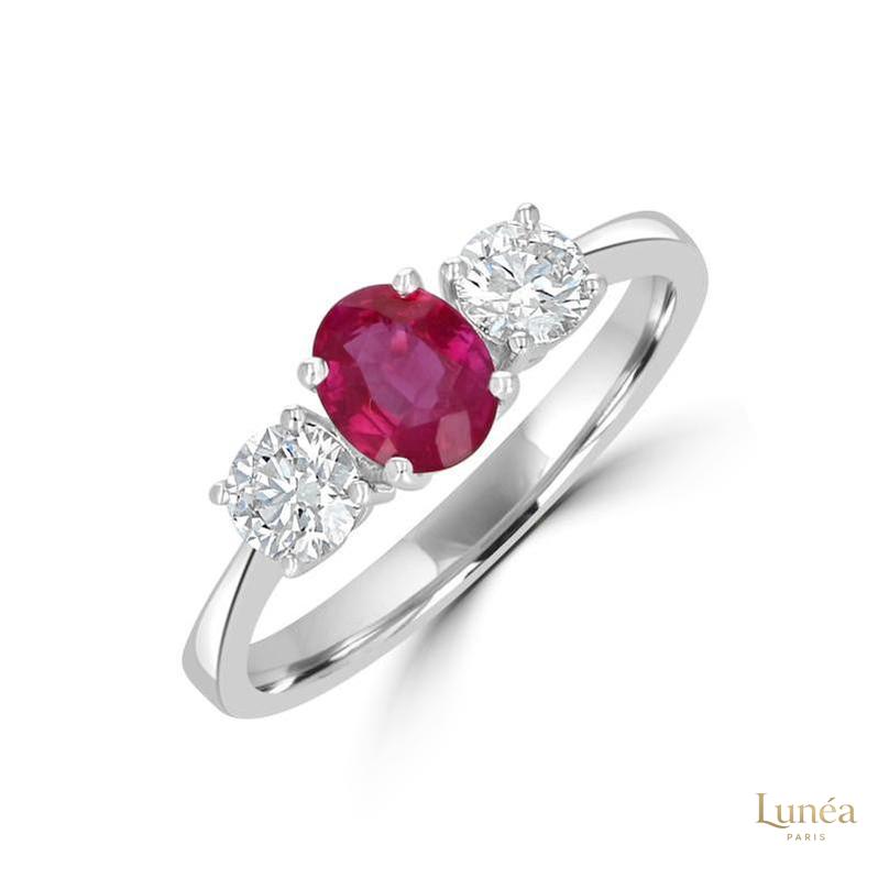 1.50 ct. Oval Ruby & Diamond 3-Stone Ring | Lab Grown | 14K Gold & Platinum
