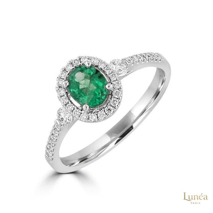 3 ct. Oval Emerald & Diamond Halo Ring | Lab Grown | 14K Gold & Platinum