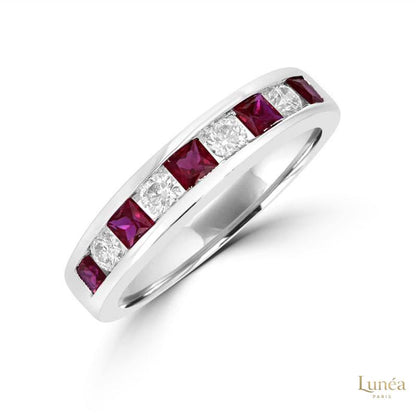 Ruby Princess & Diamond Channel Band Ring | Lab Grown | 14K Gold & Platinum
