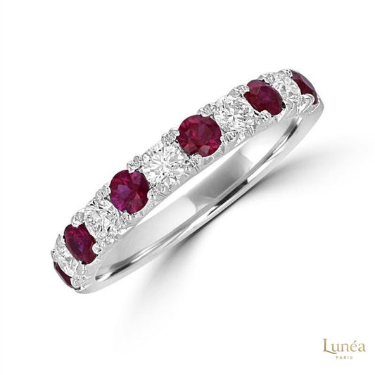 2 ct. Ruby & Diamond Alternating Band Ring | Lab Grown | 14K Gold & Platinum