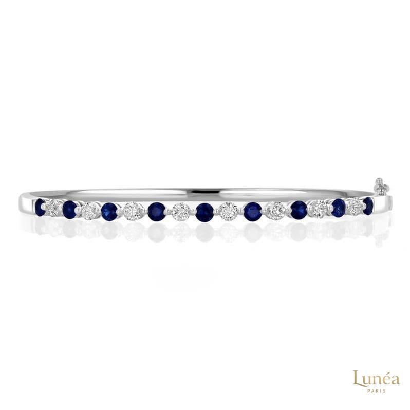 Sapphire & Diamond Prong Bangle Bracelet | Lab Grown | 14K Gold & Platinum