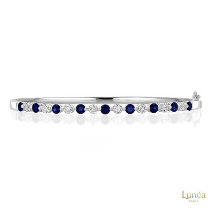 Sapphire & Diamond Prong Bangle Bracelet | Lab Grown | 14K Gold & Platinum