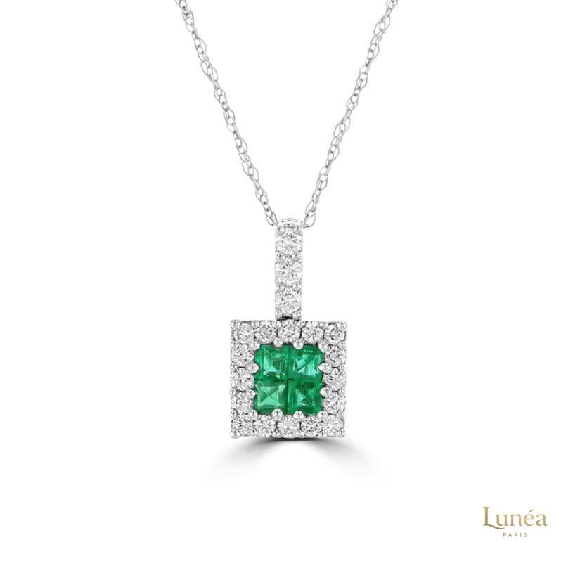 2 ct. Square Princess & Diamond Halo Pendant | Lab Grown | 14K Gold & Platinum