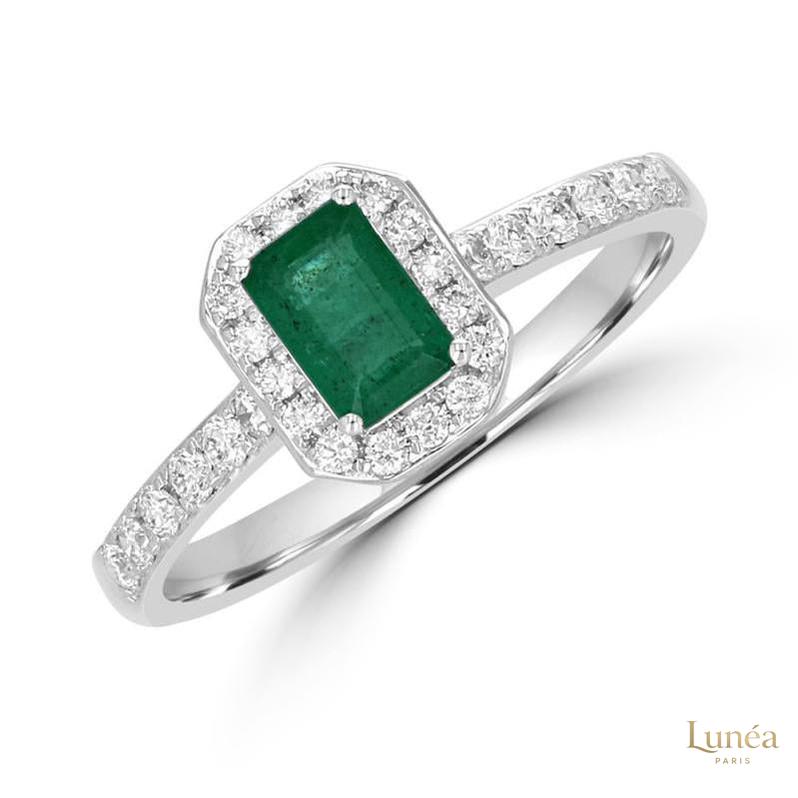 2 ct. Emerald Cut Halo Diamond Ring | Lab Grown | 14K Gold & Platinum
