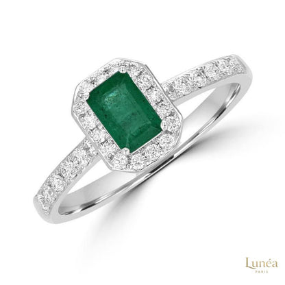 2 ct. Emerald Cut Halo Diamond Ring | Lab Grown | 14K Gold & Platinum