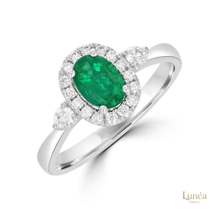 2 ct. Oval Emerald and Diamond Halo Ring | Lab Grown | 14K Gold & Platinum