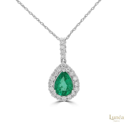 2 ct. pear Halo Teardrop Pendant | Lab Grown | 14K Gold & Platinum