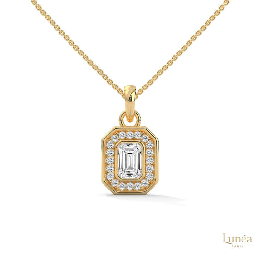 1.0 CT. Emerald-Cut Diamond Halo Pendant