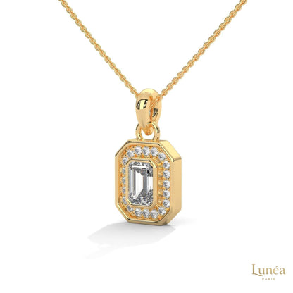 1.0 CT. Emerald-Cut Diamond Halo Pendant