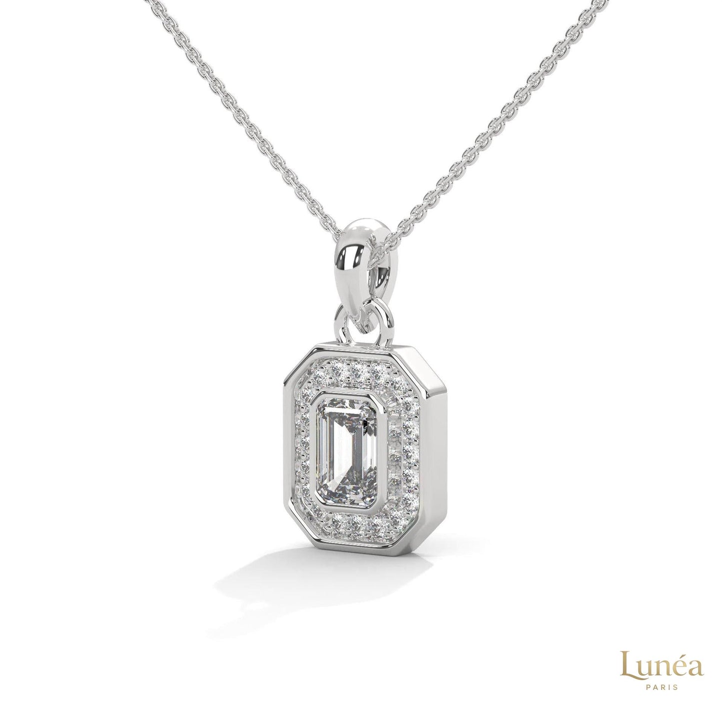 1.0 CT. Emerald-Cut Diamond Halo Pendant
