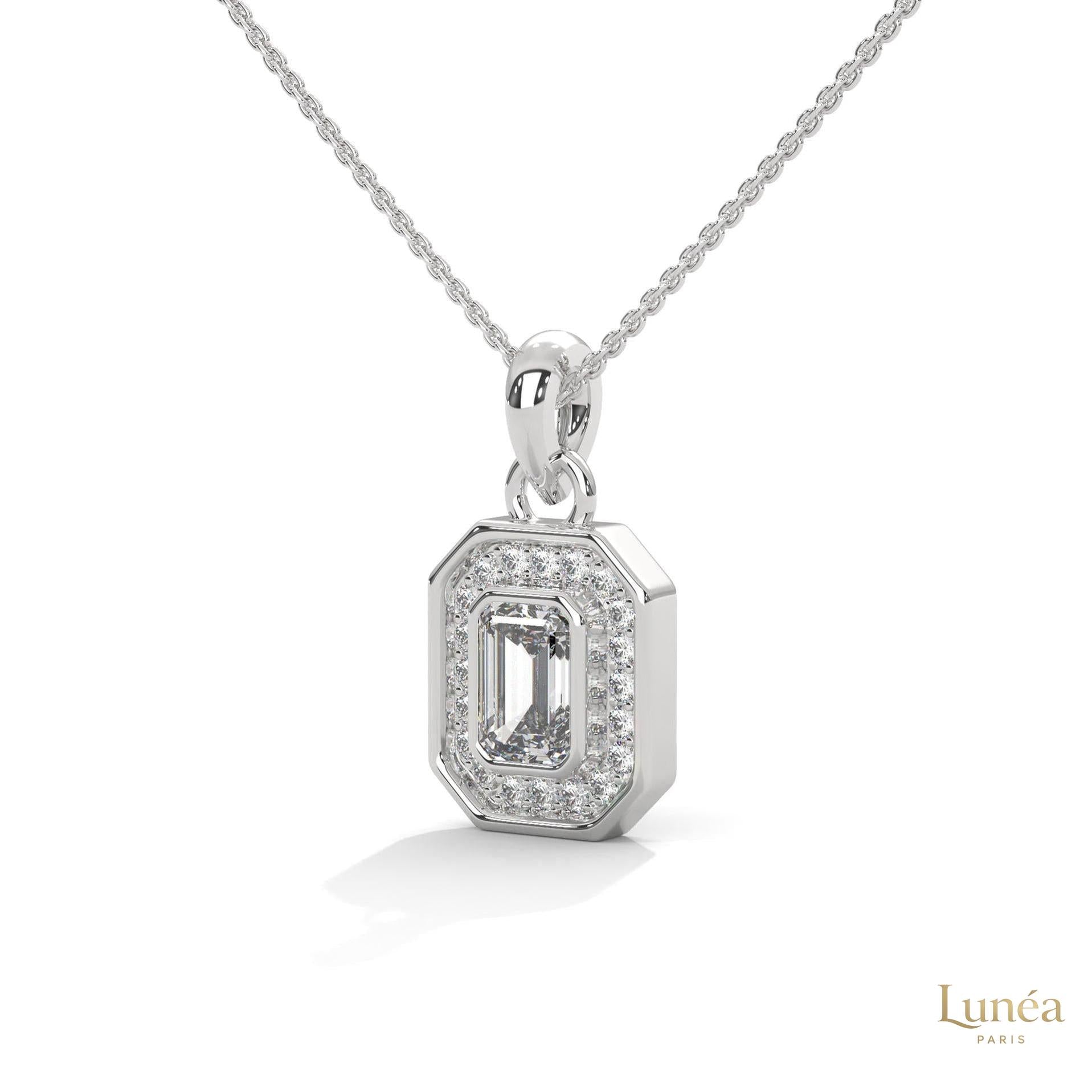 1.0 CT. Emerald-Cut Diamond Halo Pendant