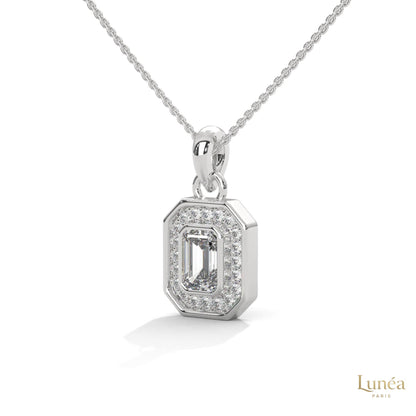 1.0 CT. Emerald-Cut Diamond Halo Pendant