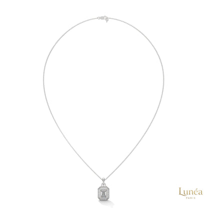 1.0 CT. Emerald-Cut Diamond Halo Pendant