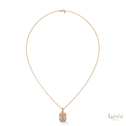 1.0 CT. Emerald-Cut Diamond Halo Pendant