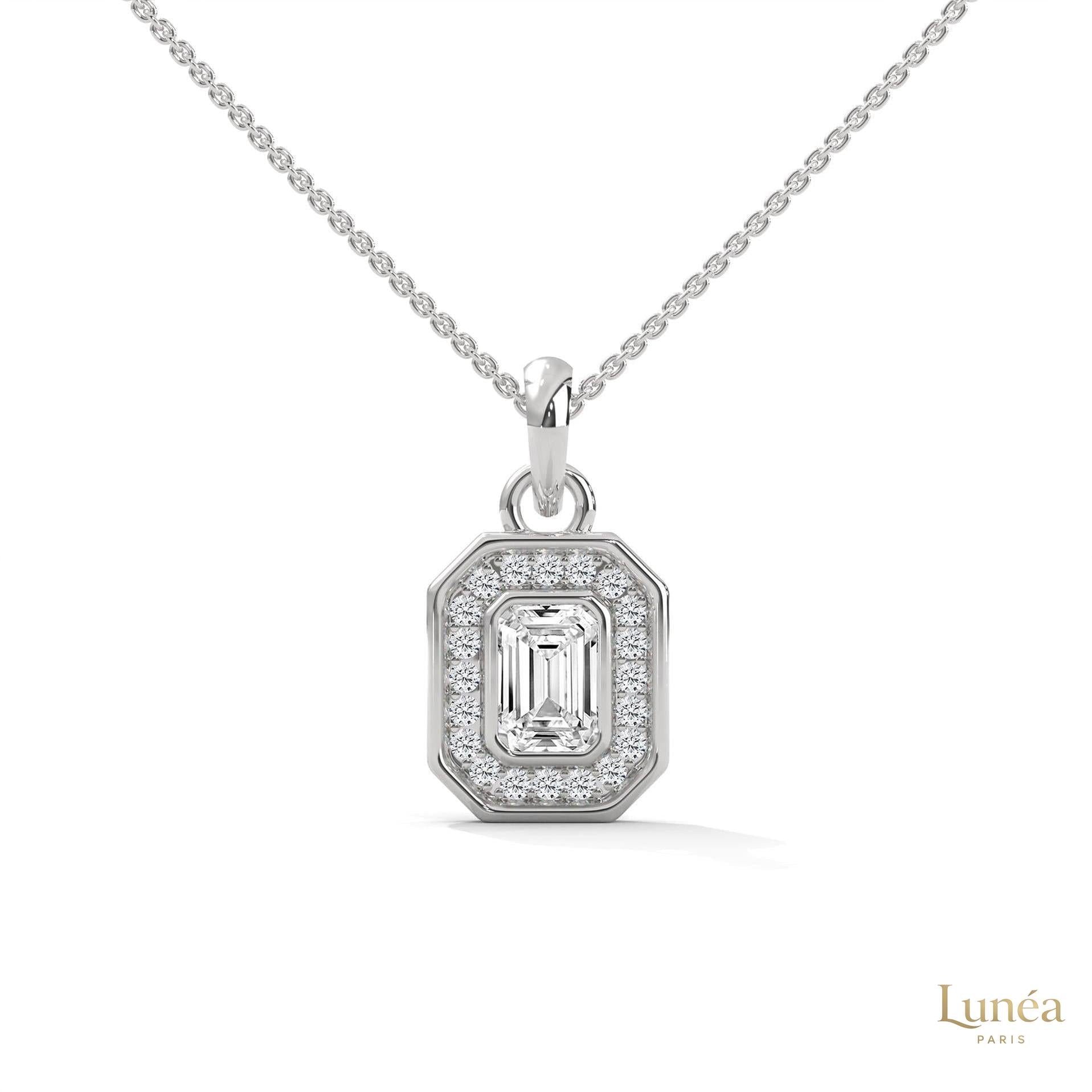 1.0 CT. Emerald-Cut Diamond Halo Pendant