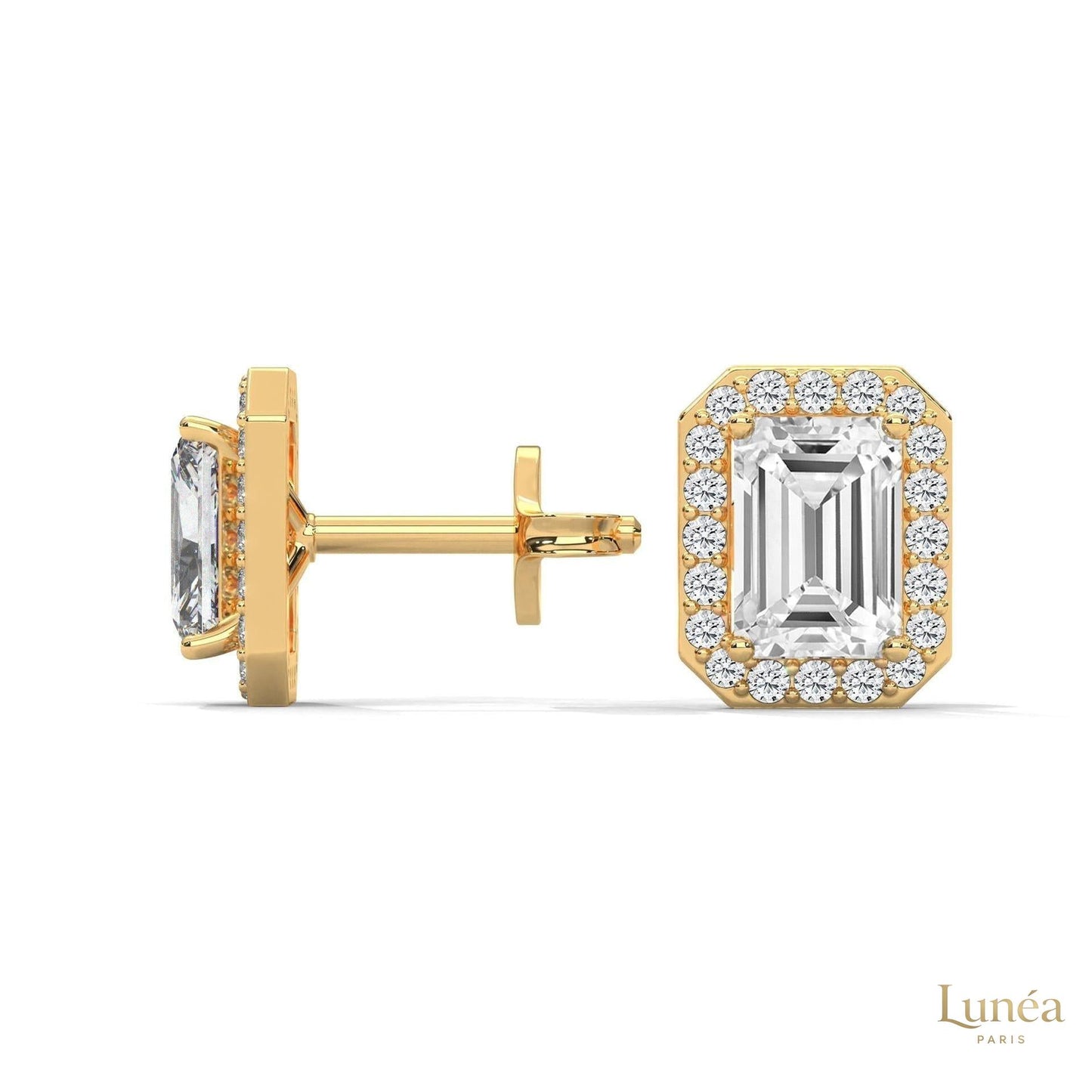 1.05 CT. Emerald-Cut Diamond Halo Stud Earrings