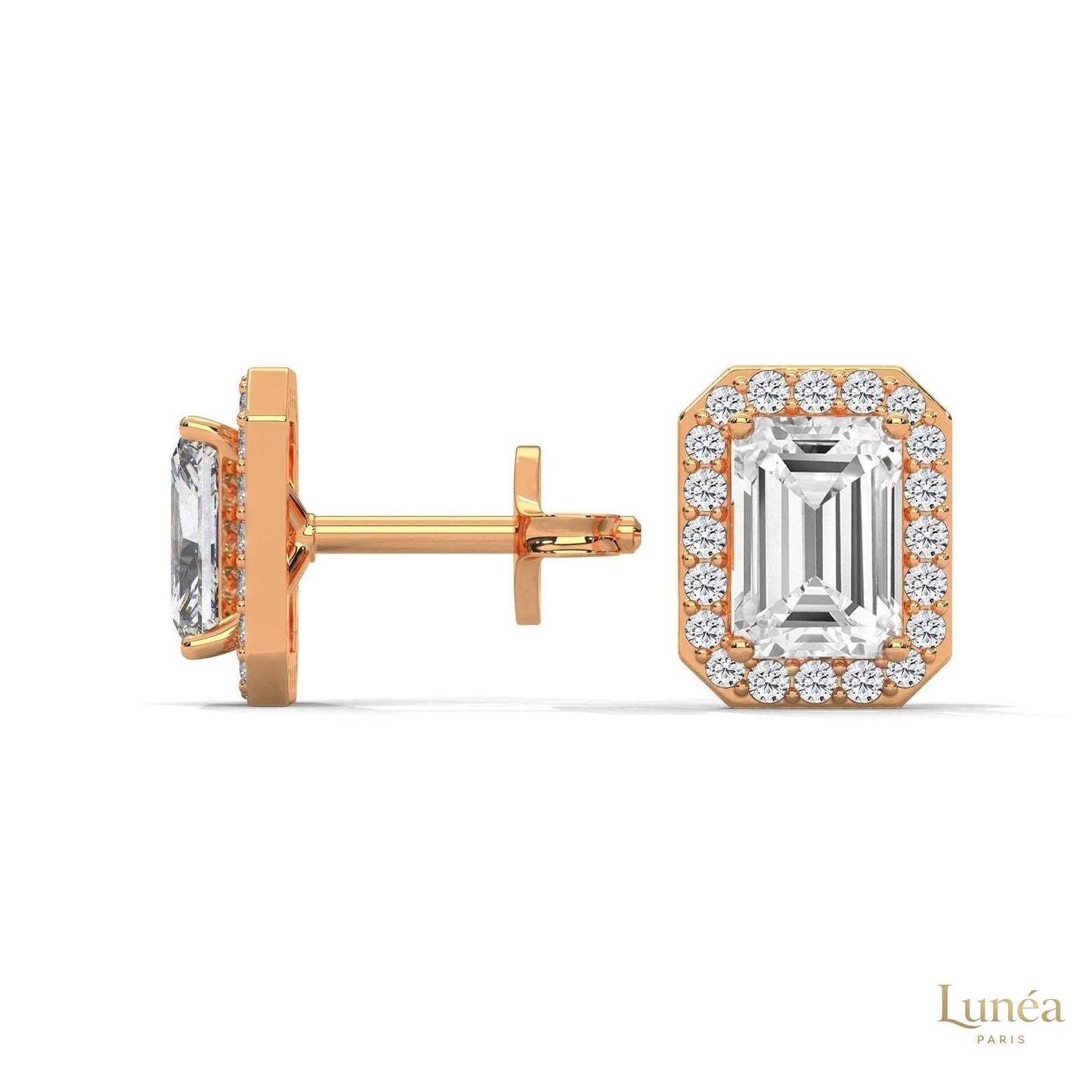 1.05 CT. Emerald-Cut Diamond Halo Stud Earrings