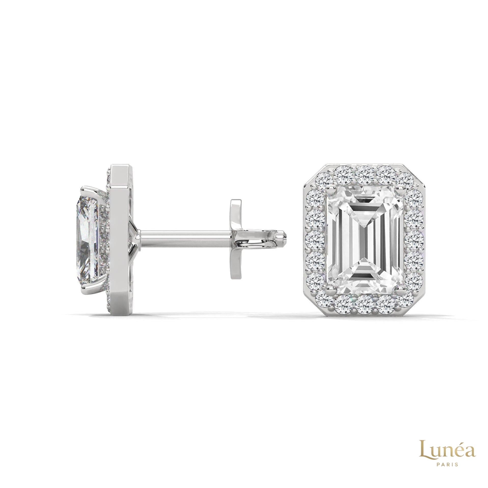 1.05 CT. Emerald-Cut Diamond Halo Stud Earrings