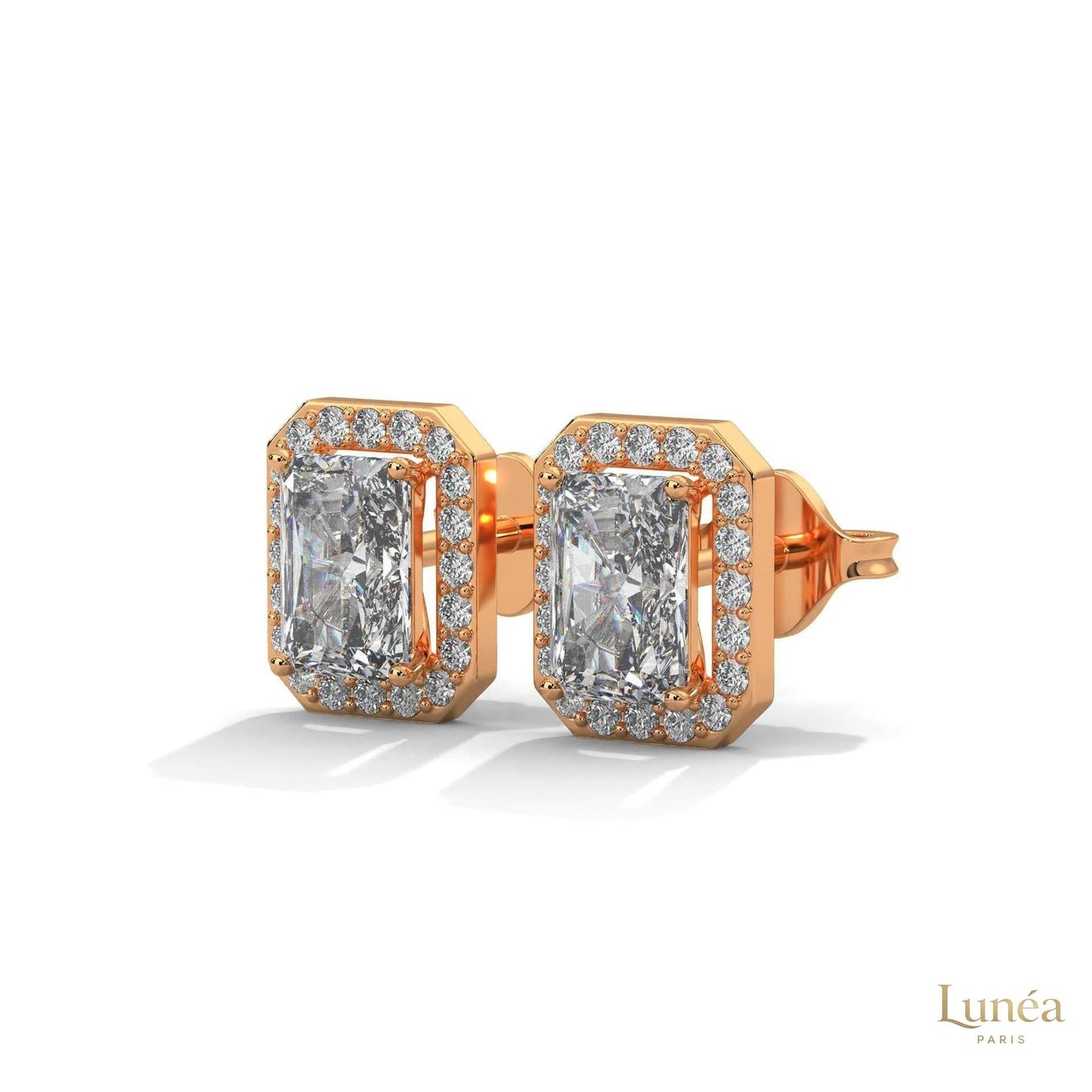 1.05 CT. Emerald-Cut Diamond Halo Stud Earrings