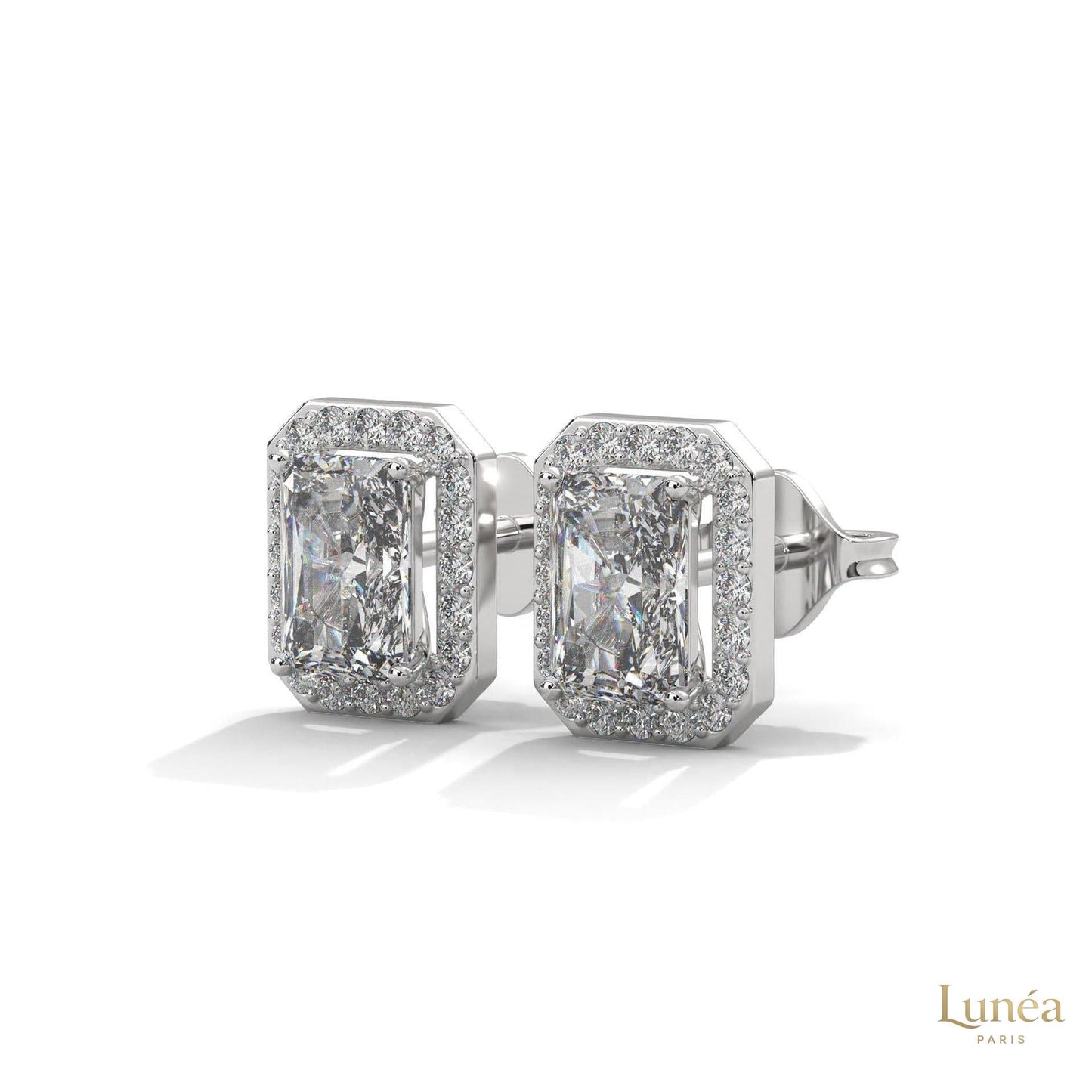 1.05 CT. Emerald-Cut Diamond Halo Stud Earrings