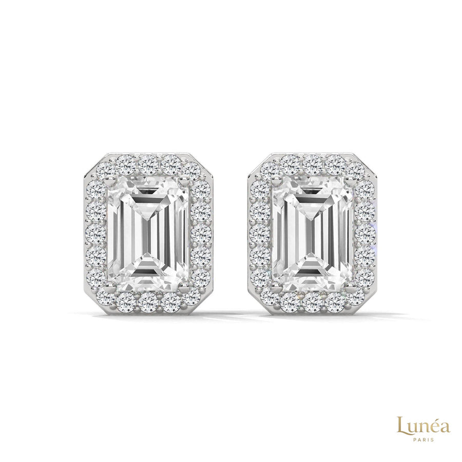 1.05 CT. Emerald-Cut Diamond Halo Stud Earrings