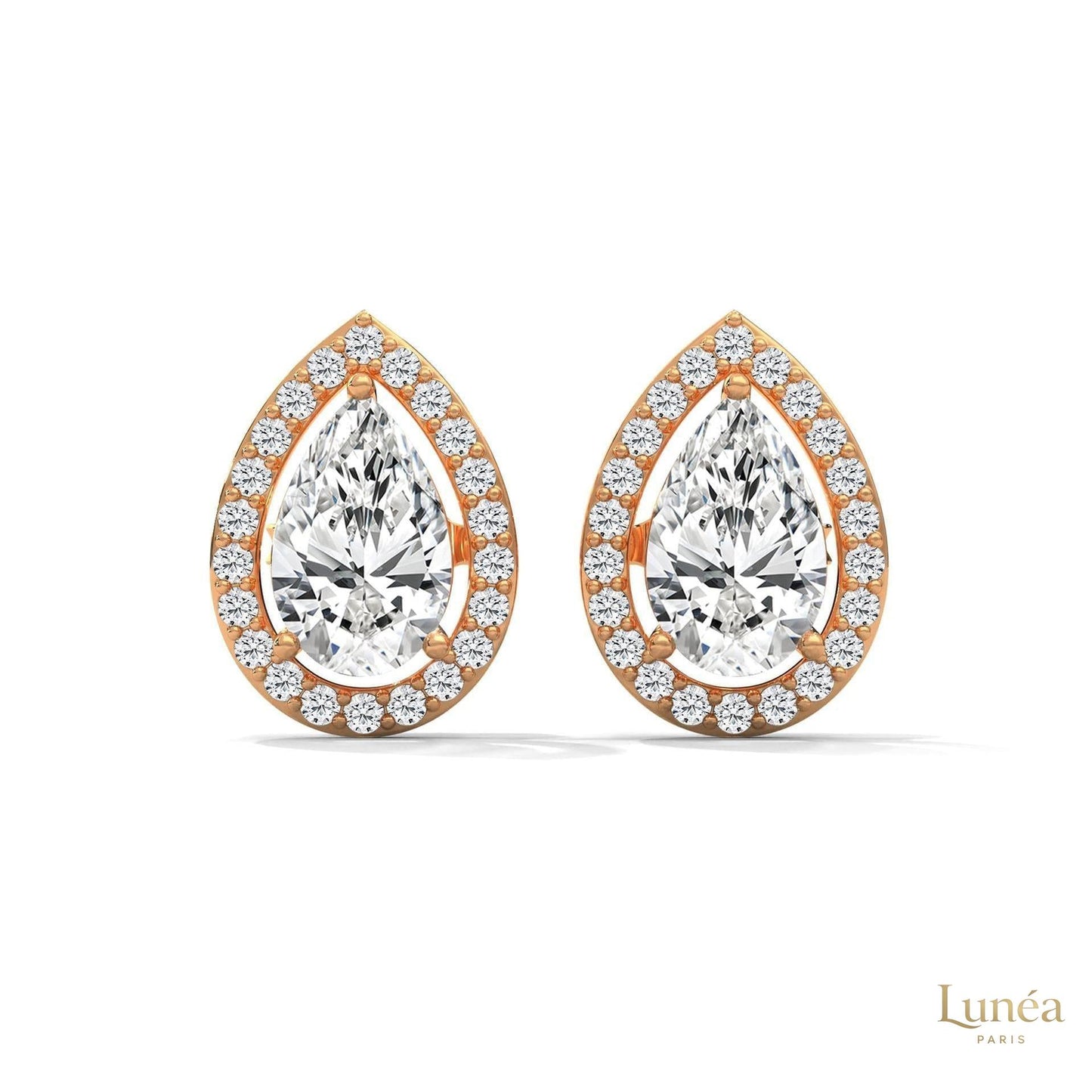 1.09 CT. Pear Diamond Halo Stud Earrings
