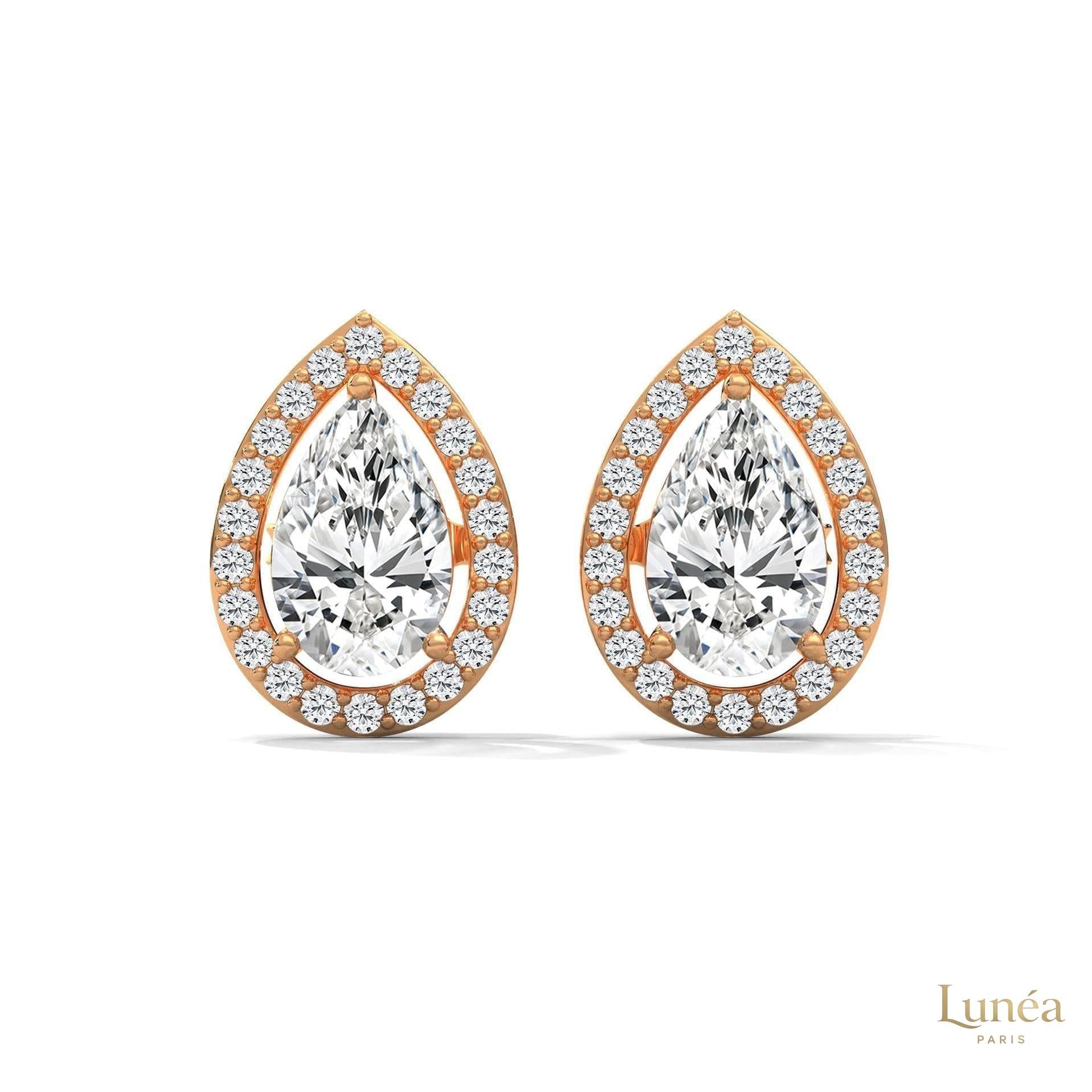 1.09 CT. Pear Diamond Halo Stud Earrings