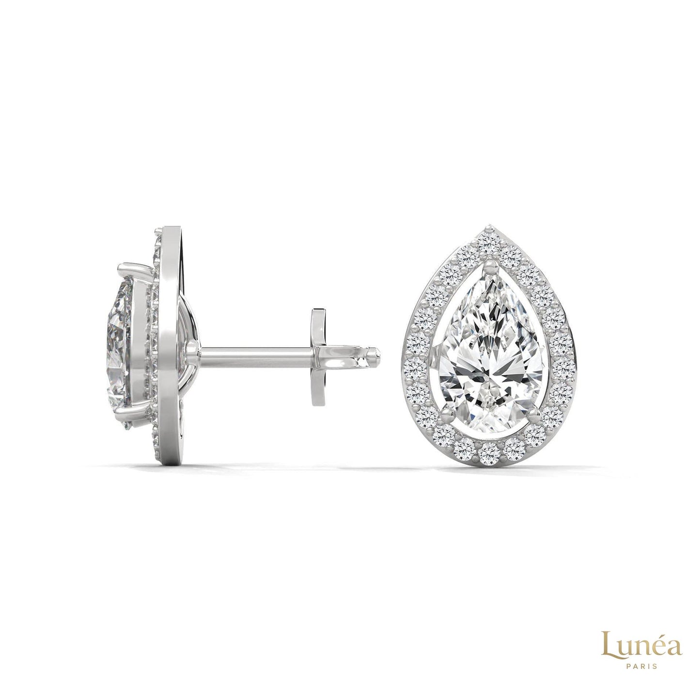 1.09 CT. Pear Diamond Halo Stud Earrings