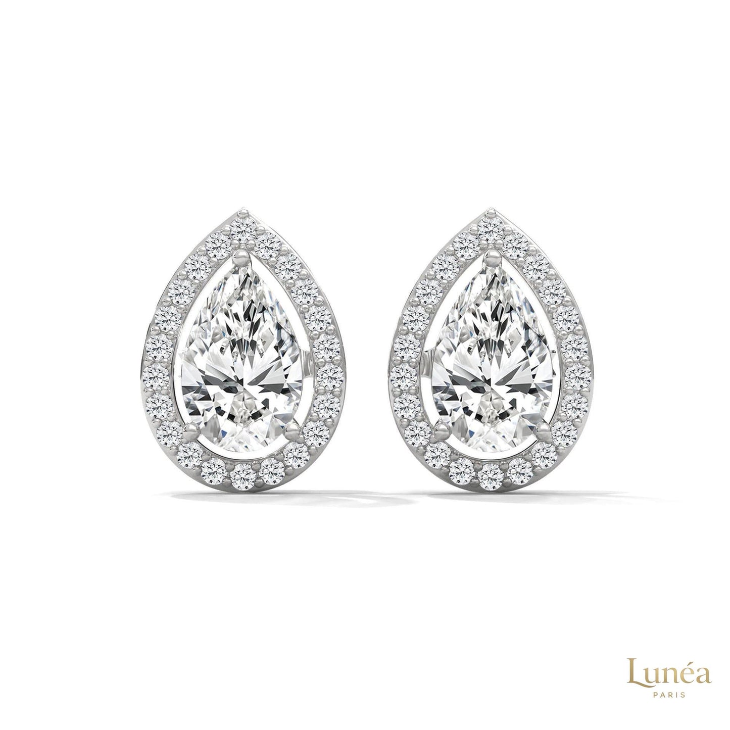 1.09 CT. Pear Diamond Halo Stud Earrings