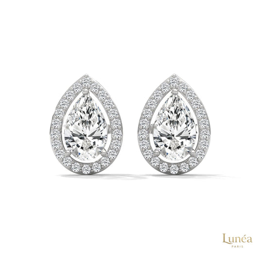 1.09 CT. Pear Diamond Halo Stud Earrings