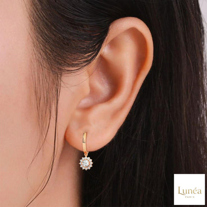 1.10 CT. Diamond Sunburst Drop Earrings