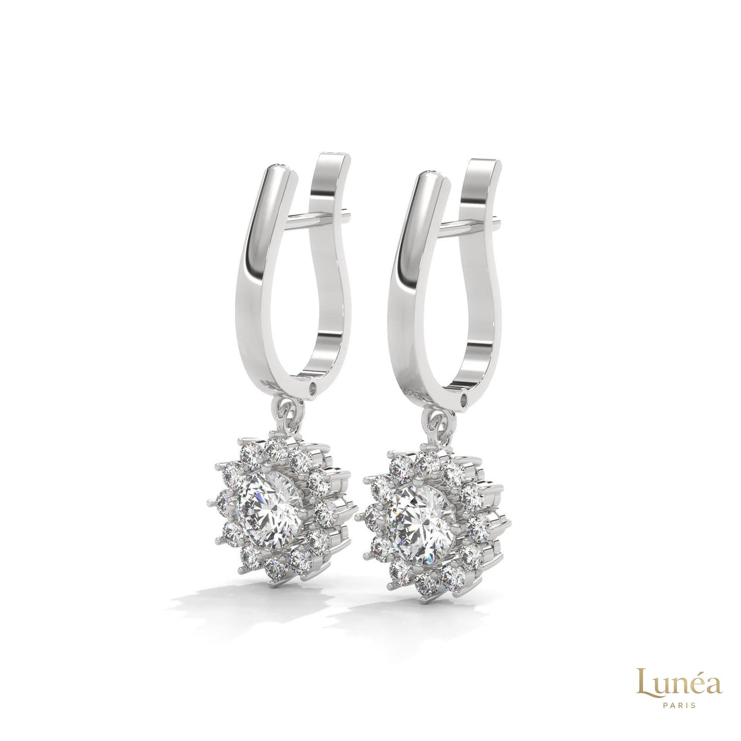 1.10 CT. Diamond Sunburst Drop Earrings