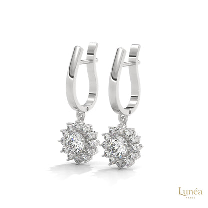 1.10 CT. Diamond Sunburst Drop Earrings