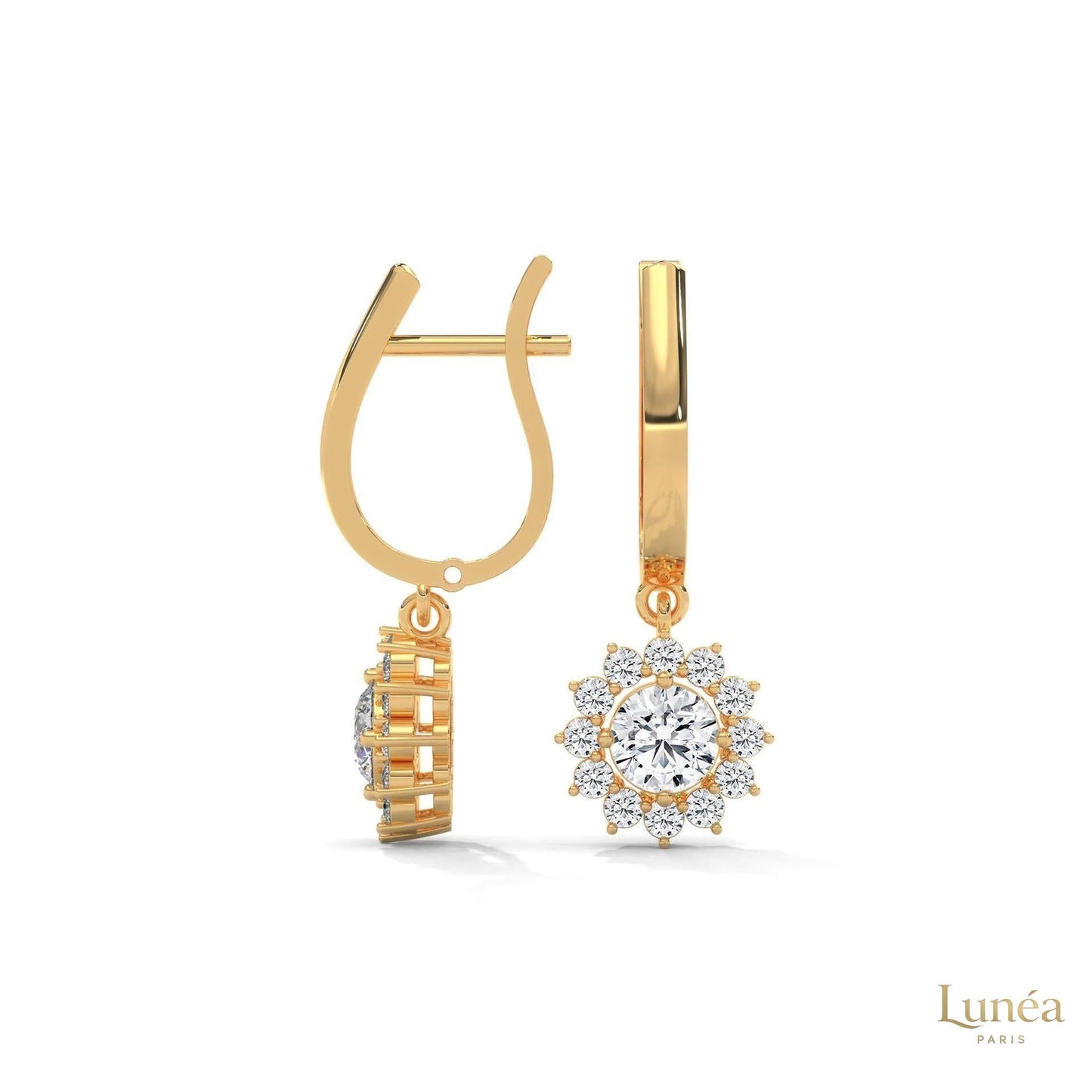 1.10 CT. Diamond Sunburst Drop Earrings