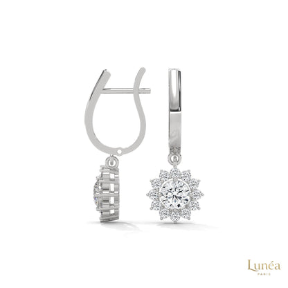 1.10 CT. Diamond Sunburst Drop Earrings