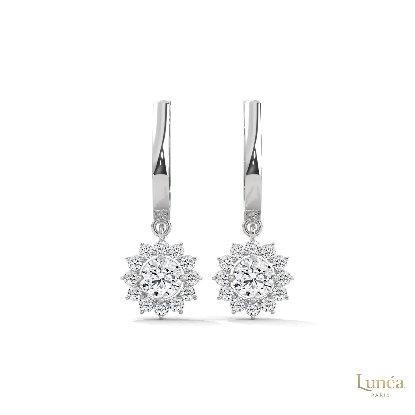 1.10 CT. Diamond Sunburst Drop Earrings