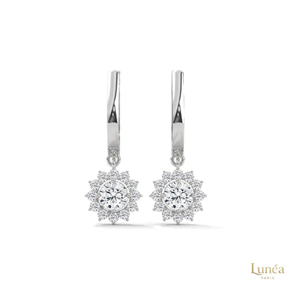 1.10 CT. Diamond Sunburst Drop Earrings
