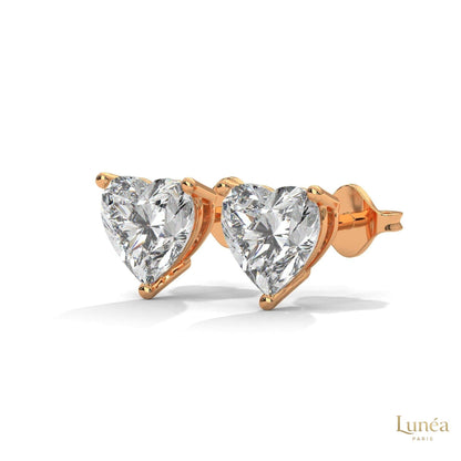 1.25 CT heart-shaped lab-grown diamond stud earrings set in polished 14K white gold with a secure three-prong setting.