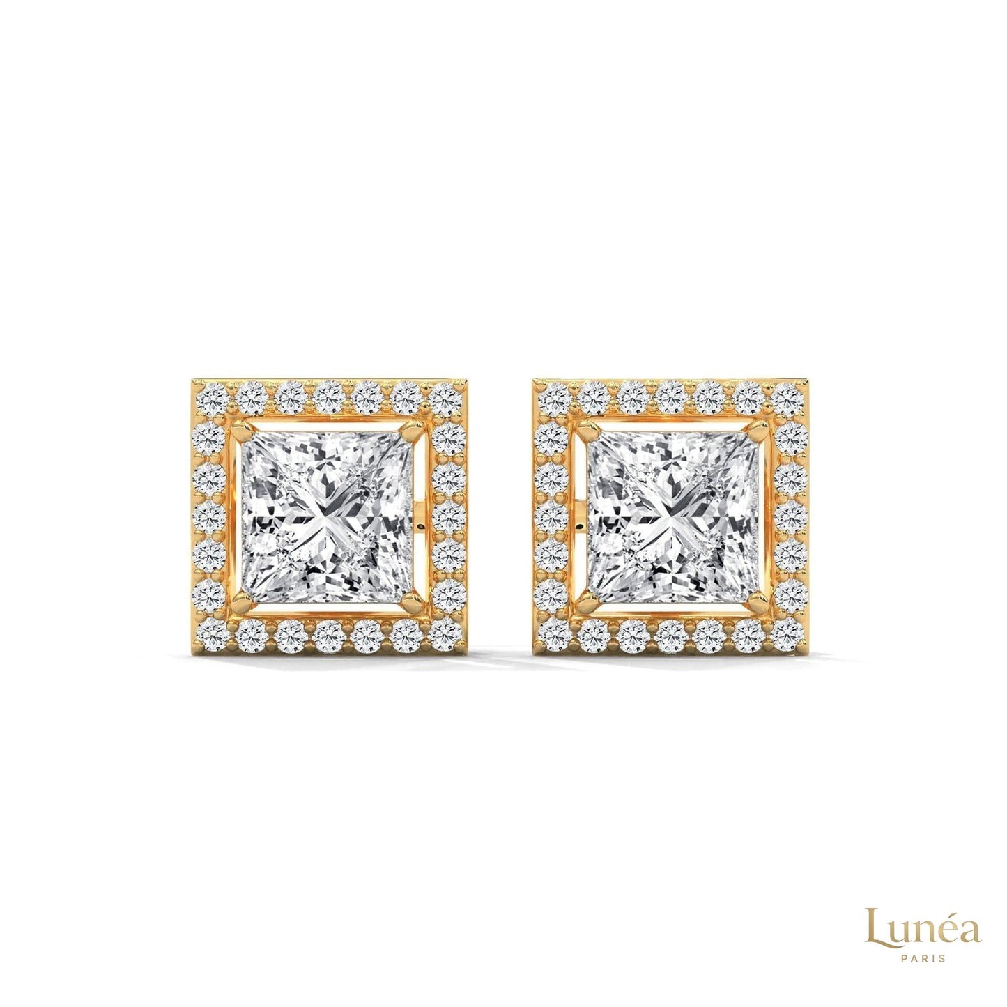1.30 CT. Princess-Cut Diamond Halo Stud Earrings