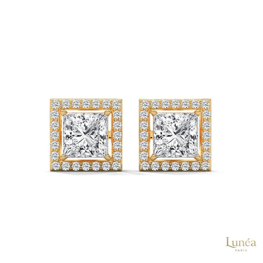 1.30 CT. Princess-Cut Diamond Halo Stud Earrings