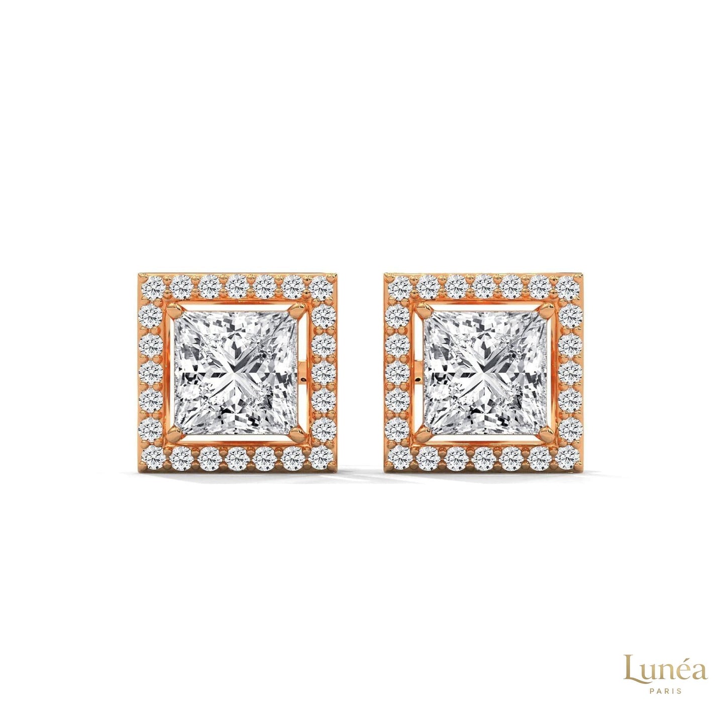 1.30 CT. Princess-Cut Diamond Halo Stud Earrings