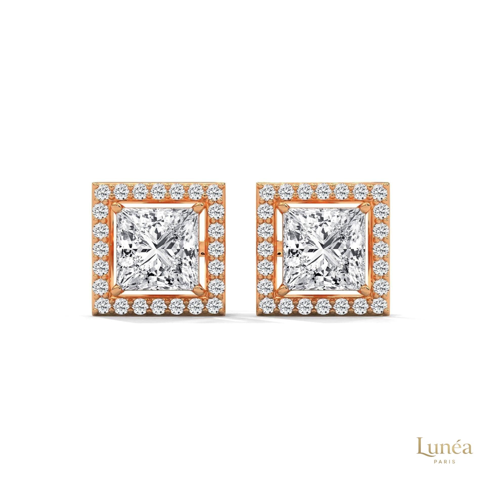 1.30 CT. Princess-Cut Diamond Halo Stud Earrings