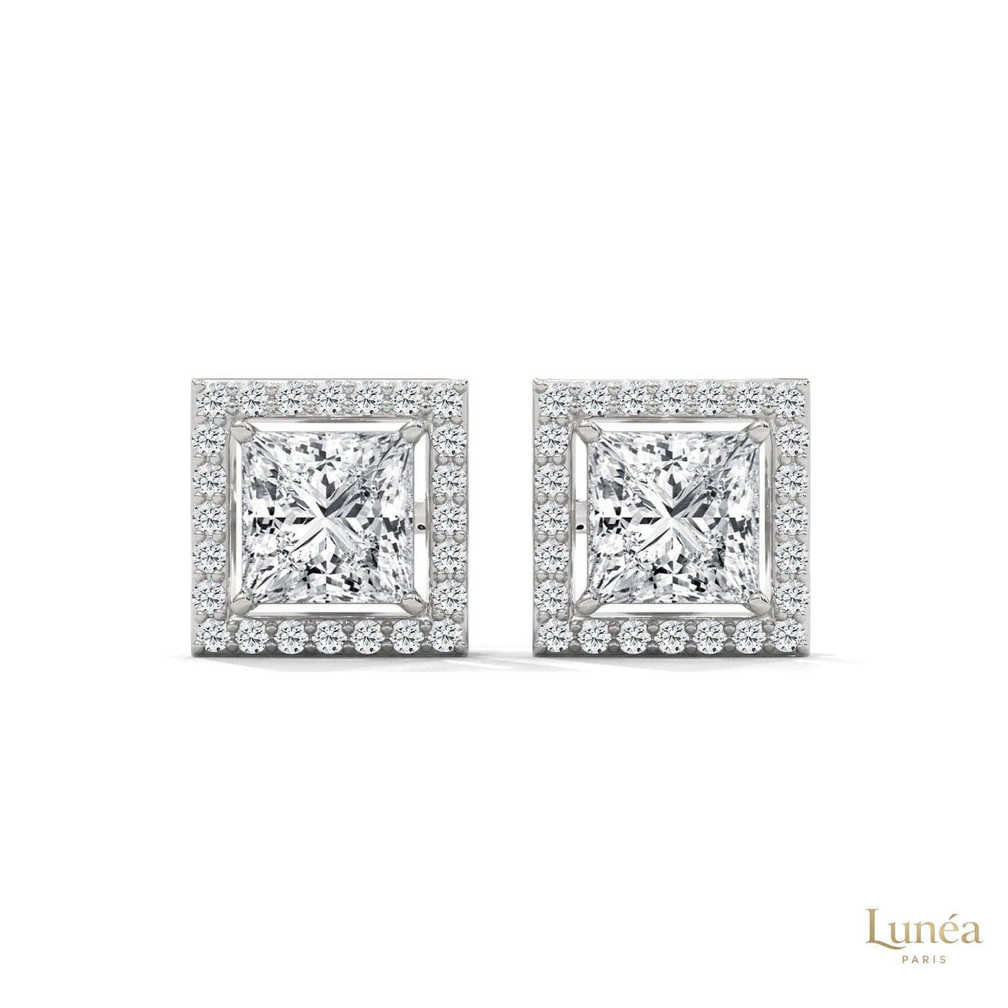 1.30 CT. Princess-Cut Diamond Halo Stud Earrings