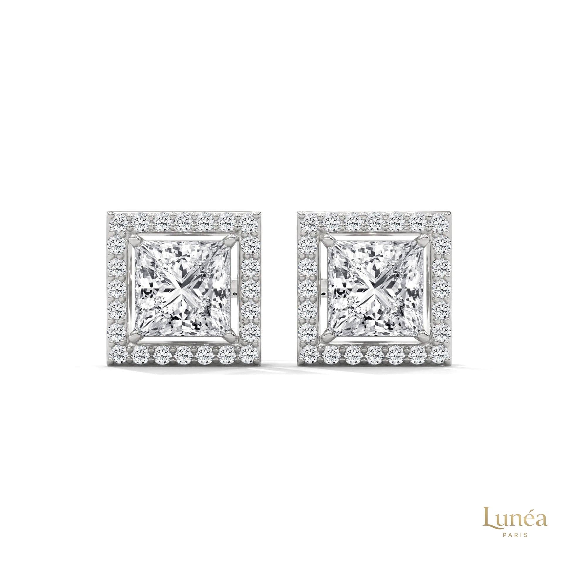 1.30 CT. Princess-Cut Diamond Halo Stud Earrings